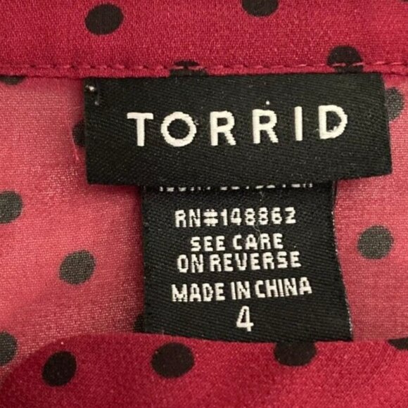 Torrid Womens Blouse Top Size 4 Sheer Ruffles Red Polka Dot Short Sleeve Career - Picture 7 of 8